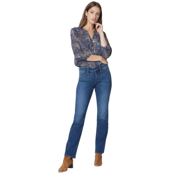 NYDJ Denim - NYDJ Marilyn Straight Leg Mid Rise Jeans Medium Blue Presidio Wash Size 4
